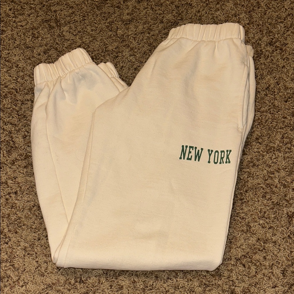 Brandy Melville Cream Sweatpants with Green Print